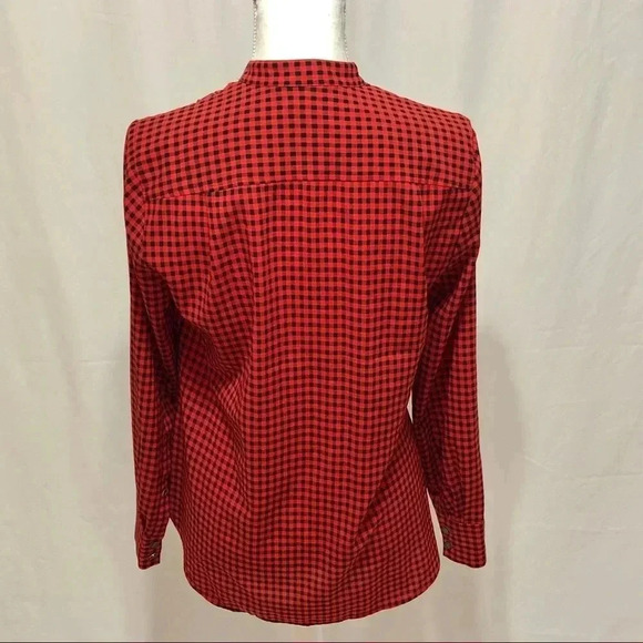 J. Crew Factory Buffalo Check Tuxedo Style Blouse - Picture 4 of 6
